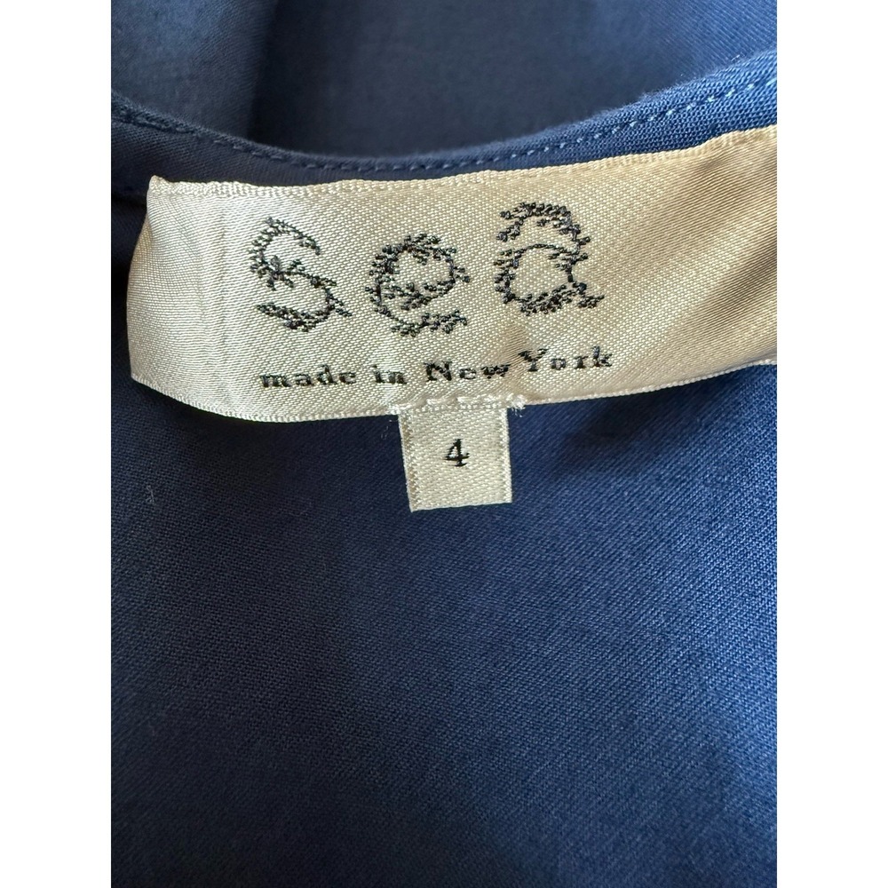 Tuckernuck Sea New York Mini Blue Puff Sleeve Dress Navy Size 4 Pockets Coquette - Picture 6 of 7